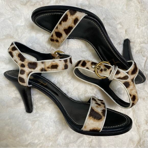 Yves Saint Laurent Ponyhair Animal Print Kitten Heel Sandals
Size 38.5 Leopard - Picture 1 of 14